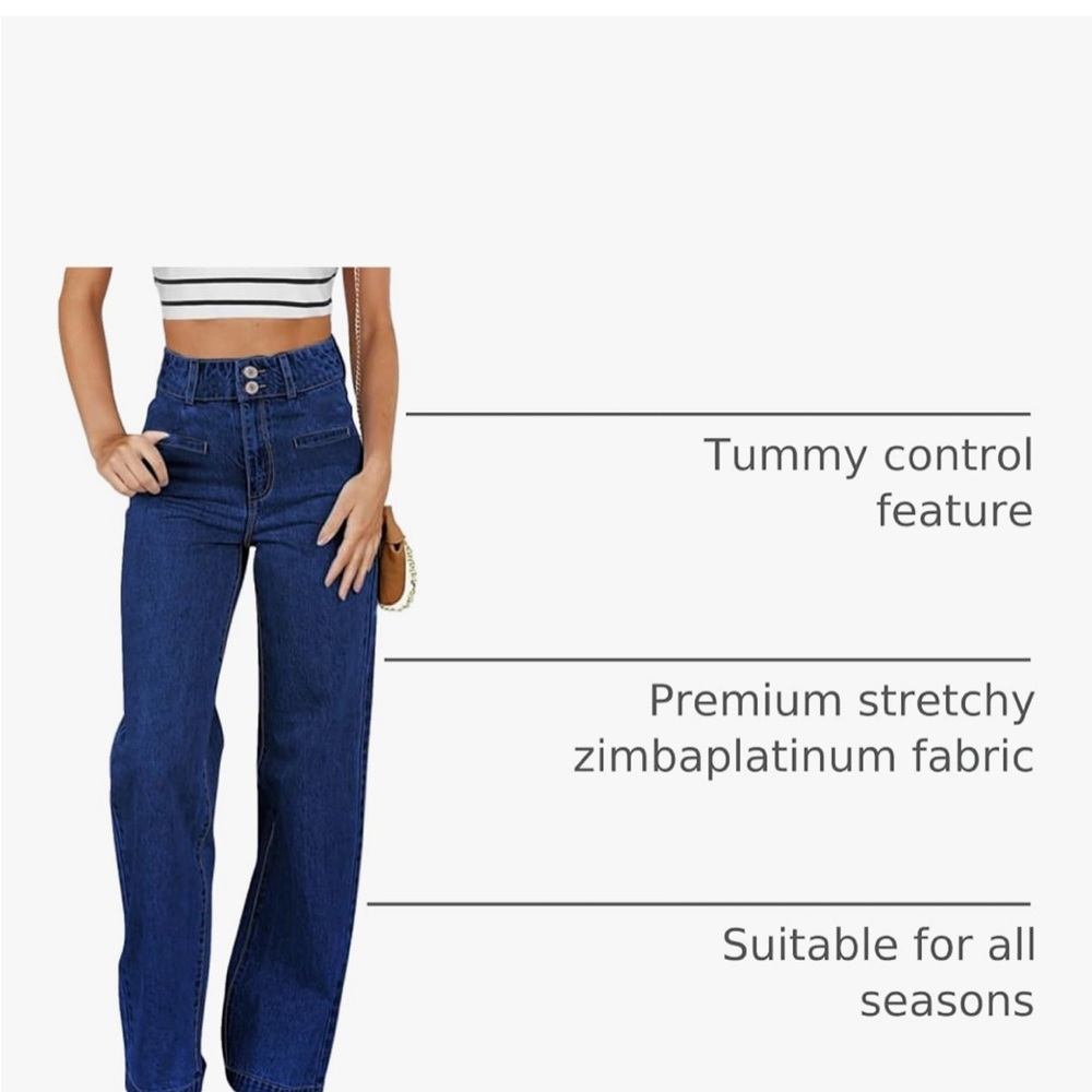 Sidefeel Women's Jeans High Waisted Stretchy, Wide Leg, Size 18, Navy Blue - Picture 4 of 8